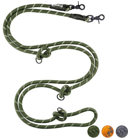 Floxik Premium Führleine für Hunde grün | Hundeleine 3m verstellbar | Tauleine für kleine & mittelgroße Hunde | Robuste und stilvolle Umhängeleine für euer gemeinsames Outdoorabenteuer