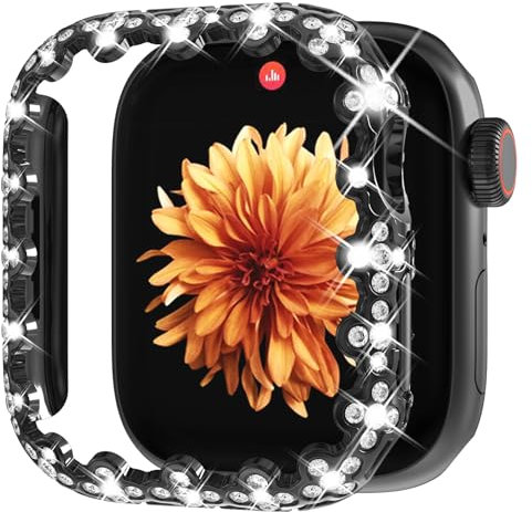 Wingle Funda protectora brillante compatible con Apple Watch Series 9/8/7 de 1.614 pulgadas, trébol de 4 hojas de diamante, protector de marco de policarbonato duro para iWatch Apple Watch de 41 mm,
