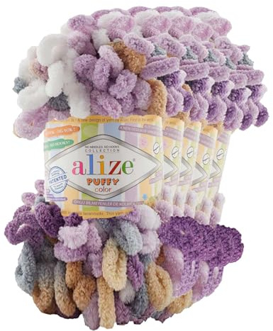5 x 100g Strickgarn ALIZE Puffy Color Stricken ohne Nadeln Fingerstrickgarn