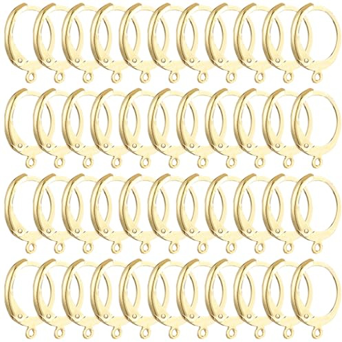 BEEFLYING 40 Stück 304 Edelstahl-Ohrringe mit Klappverschluss zur Herstellung von Ohrringen, echte 18 Karat vergoldete Ohrhaken für baumelnde Ohrringe, Schlüsselanhänger, DIY