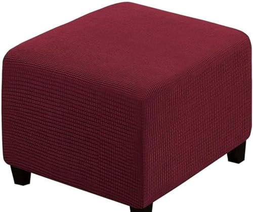 Fußhocker Bezug Ottomane Quadratisch Schonbezug Hockerbezug 60x60 /40x40 Stretch Cordstoff Husse für Fußhocker Ottomanischer Hocker-Bezug Überzug Hocker Protector Waschbar(Burgundy,55x55 cm)