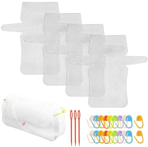 YUZNA 4PCS Malla Plástico para Bolsas Moldear, DIY Bolsa de Hombro Bordado Cartera Marco Colgar En Fabricación de Bolso Mano Proyectos Ganchillo (Contiene 30 alfileres y 3 agujas de crochet.)