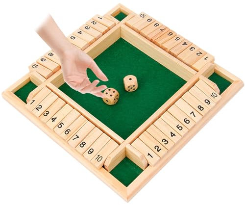 Shut The Box Spiel,Shut The Box Würfelspiel,Schließ Die Box Würfelspiel,Shut The Box Spiel 4 Spieler,2 Holzwürfel Shut The Box,2-4 Spieler Familie Holzbrett Tisch Mathe,4 Spieler Würfelspiel (Grün)