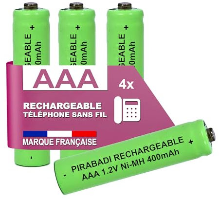 4 batterie ricaricabili 400 mAh 1,2 V NI-MH | AAA LR03 LR3 R03 R3 H03 H3 | Compatibile Sostituzione Telefono Fisso Wireless per Philips PANASONIC GIGASET ALCATEL Siemens DECT