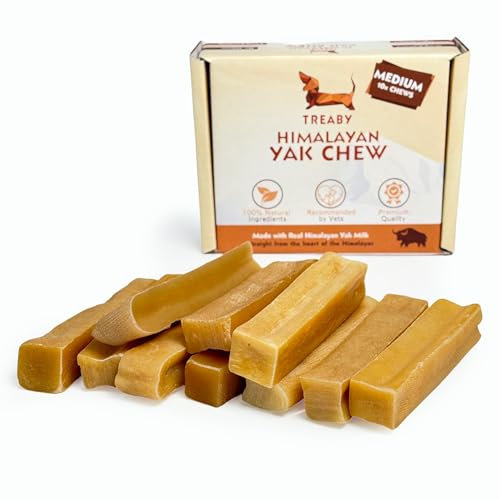 Treaby Himalayan Yak Chews for Dogs & and Puppies Box of 10 Medium – Yak Milk Chews Dental Stick – Healthy Natural Dog Treats for Teeth & Bones Long Lasting Dog Treats