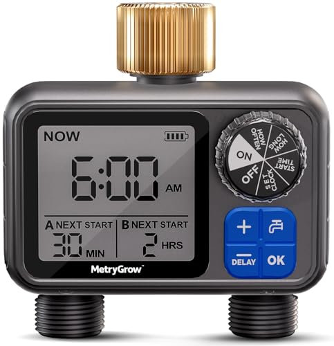 Timer irrigatore, timer programmabile per irrigazione con 2 ingressi in ottone per tubo da giardino, sistema di irrigazione automatico per prato, ritardo pioggia
