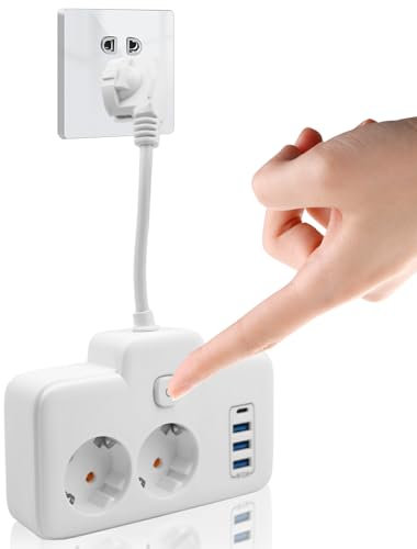 SI SEN Mehrfachsteckdosen, Steckerleiste mit Schalter, 6-in-1 Steckdosenleiste mit 2 AC-Universalsteckdosen, 3 USB-Anschlüsse und 1 Typ-C-Anschluss, Verlängerungskabel für Heim und Büro, 2500W