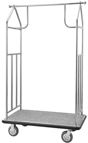 VEVOR Chariot à Bagages Hôtel, 362 kg, Chariot à Plate-Forme de Concierge, Finition INOX Brossé, avec Moquette Grise, Roues Caoutchouc 15,24 cm, Porte-Bagages pour Hôtels, Condos, Complexes Hôteliers