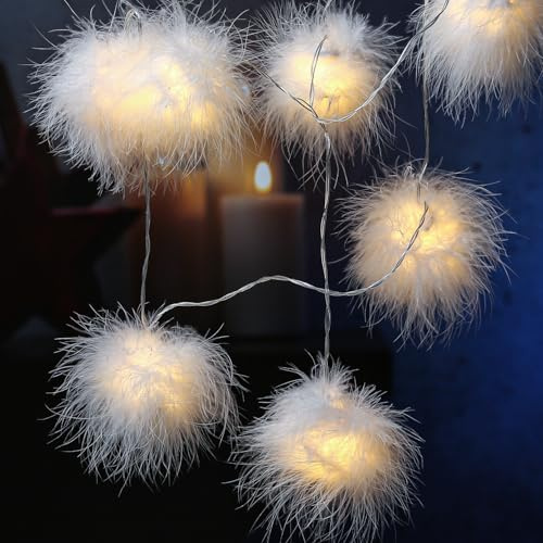 LED Lichterkette Schneebälle 26 leuchtende Bälle 10m Dekolichterkette Timer weiß