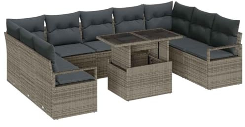 vidaXL Garten-Sofa-Set mit Kissen 10 pcs Grau, Moderne Garten- und Terrassen-Sofa-Garnitur, wetterfestes Material, abnehmbare Kissen, für die Entspannung draußen