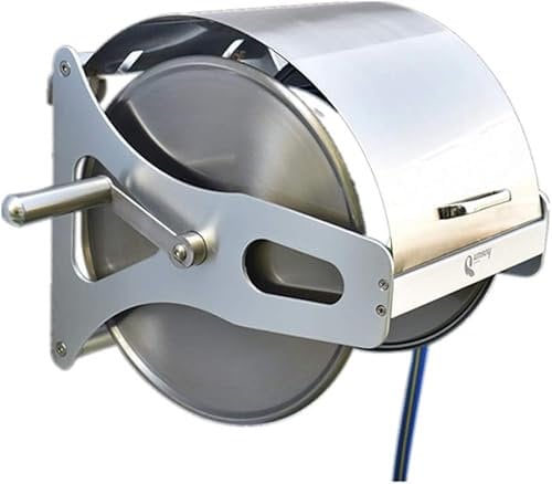 Cuccioletti CucCe Schlauchtrommel Schlauchtrommel und Schlauch, Schlauchaufbewahrungsregal mit Deckel, Wandmontierter Schlauchwagen aus Edelstahl(Style1,25m)
