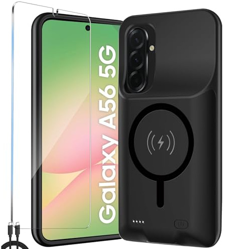 Fraternize Battery Charger Case for Samsung Galaxy A36 / A56, Power Bank Case 10000mAh Rechargeable Battery with Magnetic Wireless External Charging Phone Cover Black