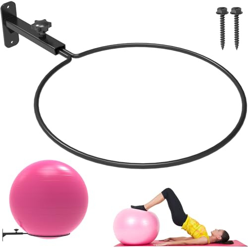 KOMOHOM Gymnastikballhalter zur Wandmontage, verstellbares Yoga-Ball-Aufbewahrungsregal für 35,6 bis 76,2 cm Stabilitätsbälle, robuste Metall-Wandhalterung mit 30,5 cm Durchmesser Ring, platzsparendes