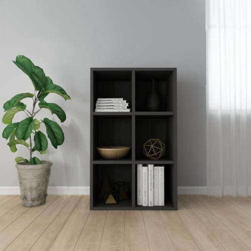 Ziaphsol Bücherregal Sideboard Schwarz 66x30x98 cm, Holzwerkstoff mit 6 Fächern, vielseitiger Cube Organizer für Bücher, Deko, Medien, ideal für Wohnzimmer, Schlafzimmer, Büro
