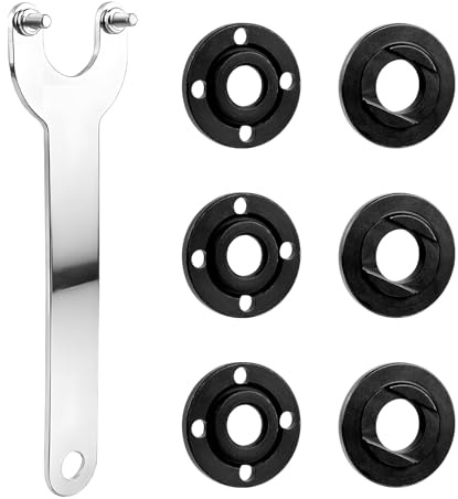 7 Pcs Llave Amoladora Angular, 140 mm Tuercas Llave de ángulo de Brida, incluye 6 Tuercas de Amoladora Angular Bridas de Metal, Llave de Amoladoras Angulares
