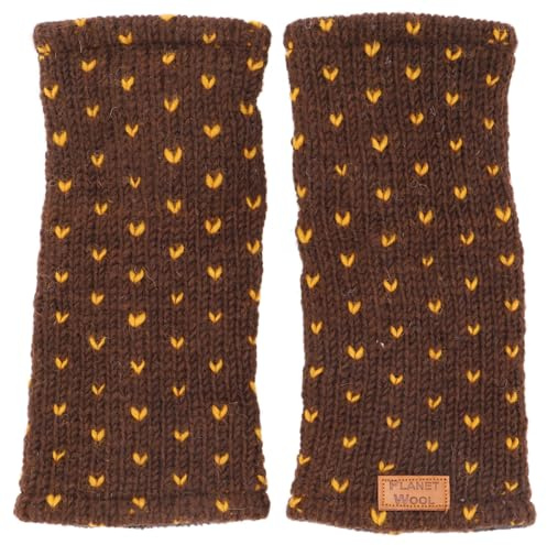 GURU SHOP Handstulpen aus Nepal, handgestrickte Wollstulpen mit Pünktchen | Reine Schurwolle, Fleece-Futter, extra Daumen, warm und bequem, Unisex, ideal gegen kalten Wind.