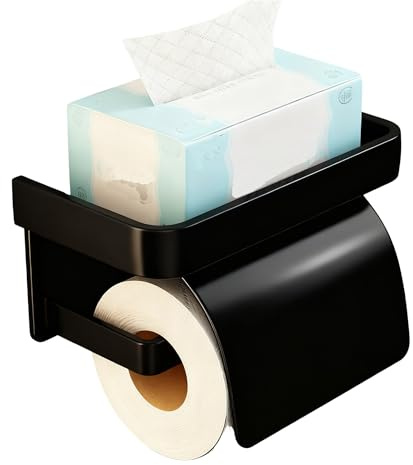 Toilettenpapierhalter Ohne Bohren, Edelstahl Klopapierhalter Ohne Bohren Wird, Wandhalterung für Toilettenpapier aus Aluminiumlegierung, mit Deckel Geliefert, für Badzimmer (Schwarz)