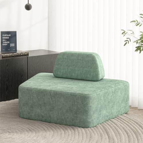 Modulares Sofa | umwandelbar zu einem Ecksofa, passend zur Wohnlandschaft, Boneless Couch mit rutschfester Basis, abnehmbarer, waschbarer Bezug, für Wohnzimmer, Schlafzimmer, Büro, Grün (1-sitzige)