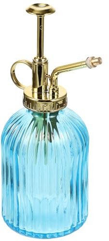 jojofuny Vintage Glas Sprühflasche 350ml – Retro Pflanzennebel Sprühkanne für Zimmer und Gartenpflanzen Präzises Gießen Blau Goldener Pumpkopf