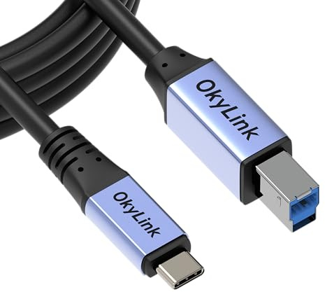 OkyLink 3.2 Gen1 (3.0) Type-C to USB-B Cable 3M/10FT, 5Gbps, Aluminum Alloy Shell, Flame-Retardant Jacket, for MIDI Keyboard, USB 3.0 Printer, Scanner, Camera, Hard Drive Enclosure