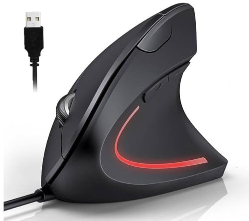 GADIRIA Ratón Ergonómico Vertical con Cable | Silencioso, RGB, 6 Botones, 1600 DPI, Cable Trenzado – Mouse Vertical para PC, Mac, Windows 10/11, Oficina y Teletrabajo