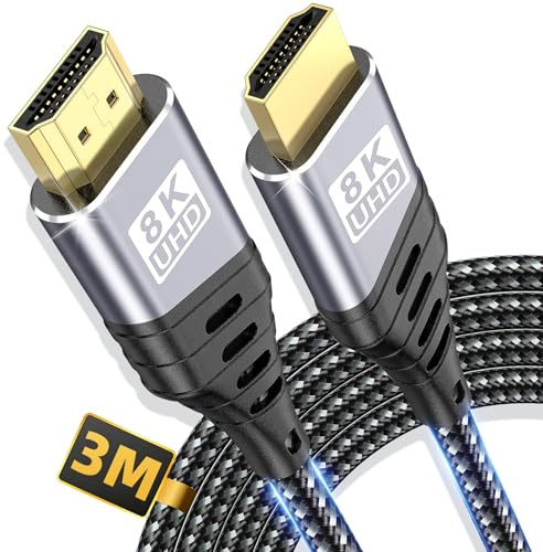 ZEENVIC HDMI 2.1 Kabel 8K, 48 Gbit/s 3Meter HDMI Kabel Stecker auf Stecker für Gaming & Heimkino, Unterstützt 8K@60Hz 4K@120Hz 144Hz, eARC HDR, Kompatibel mit PS5 Xbox TV Monitor