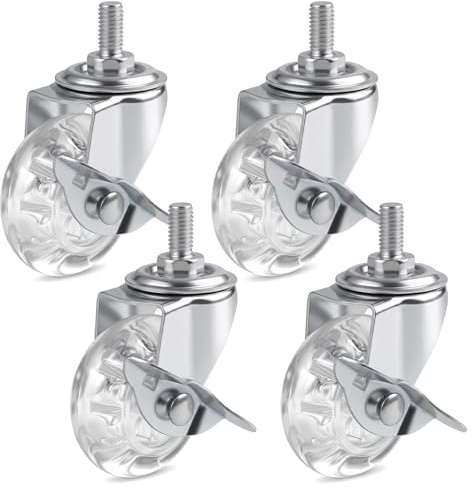 Varenzya 4 Stück Rollen Mit Bremse, 50mm Möbelrollen Mit Bremse | 360° Drehbar Lenkrollen Klein, Transparente Möbelrollen, M8 Gewinde Lenkrollen, Bürostuhlrollen, Für Couchtisch Blumenständer