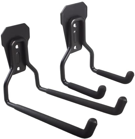 Maclean Set aus Stahl-Wandhaltern für die Garage MC-439 + MC-440, schwarze Haken für Reifen, Räder, Leitern, Schläuche und Werkzeuge, Tragkraft 35 kg pro Halter, Montagezubehör, 2 Längen