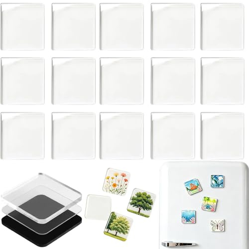Clear Acrylic DIY Fridge Magnet Set with Adhesive Backing, DIY Acrylic Fridge Magnet Kit, 2 X 2 Decorative Refrigerator Fridge Magnets for Photo, Crafts, Office, Classroom, Cabinets (30 PCS)