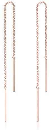 DTPsilver® Boucles d'Oreilles Pendantes à Chaîne en Argent Fin 925 Plaqué Or Rose avec Barre - Longueur: 105 mm
