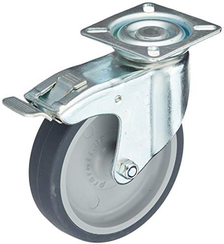 Metafranc Lenkrolle Ø 100 mm - Feststeller - 60 x 60 mm Platte - Gummi-Rad - Weiche Lauffläche - Gleitlager - 75 kg Tragkraft / Transportrolle / Möbelrolle / Schwerlastrolle / 800750
