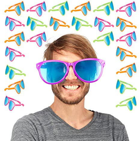Relaxdays Lot de 24 paires de lunettes de fête, verres bleus, taille XXL, accessoires de costume, carnaval, JGA, étoiles, 25 cm de large, en plastique
