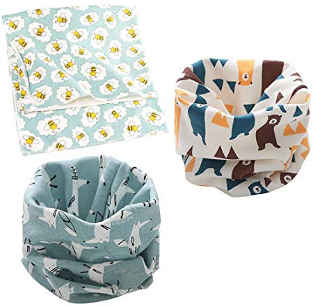 DEBAIJIA Baby Halstücher Schals Kinder Säuglinge Baumwolle Ultraleichte Wärmer Bequem Schön Cotton Gedruckt Tube Schlauchschal Loop O-Ring Kragen Jungen Mädchen 0-8Jahre/3 Stück (40 * 20cm)