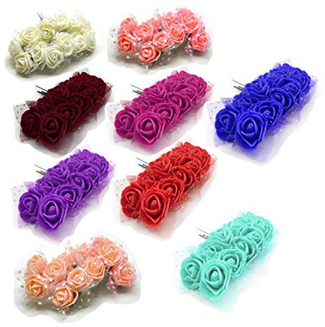 84Stk. Schaumrosen mit Stiel, Schaum Foam Blumen, 7 Farben Mix, Foamrosen Brautstrauß Rosenstrauß für Hochzeit Party Feier DEK91