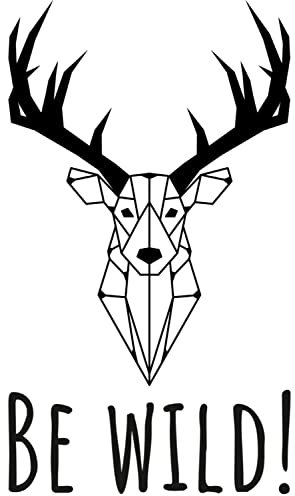 GRAZDesign Wandtattoo Hirsch Wohnzimmer Be Wild, Hirschkopf Wanddeko Schlafzimmer, Wand Deko, Wandaufkleber, Geweih, 52x30cm (HxB), 070 schwarz