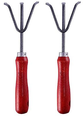 Cabilock 2 Stücke Gartengabel Pflanzgabel Jäten Garten-Werkzeug Spatengabel Grabegabel zum Umgraben Auflockern ergonomischer mit 3 Zinken Gartenwerkzeug 25,5 x 8,3 x 4 cm