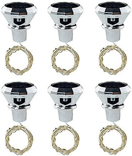 Toifucos 6 Pack Solar Wine Bottle Lights, 2M 20 LEDs Solar String Fairy Lights Outdoor Waterproof Solar Diamond Cork Lights for Wedding Holiday Garden Patio Pathway Outdoor Decor Lamp