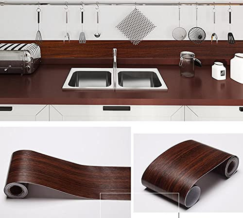 Tapetenbordüre Nussbaum Holzmaserung PVC selbstklebende Bordürenwasserdichte Wandaufkleber Küche Bad Kick Line Taille Linie Dekor-Aufkleber10x500cm
