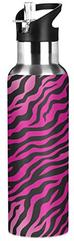 Vnurnrn Tiger Leopard Skin Print Pink Black Insulated Water Bottle with Straw Sport Stainless Steel Vacuum Flask BPA Free Travel Mug