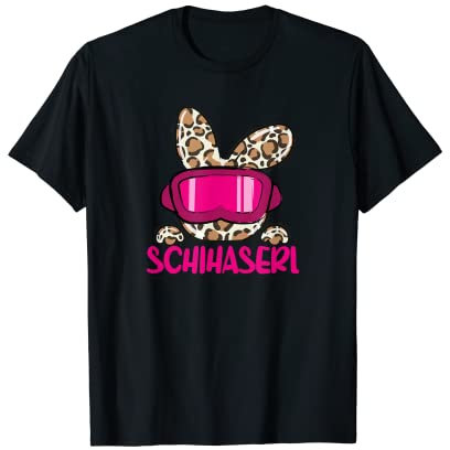 Ski Haserl - Skifahrerin oder Pistenbunny mit Leoprint T-Shirt