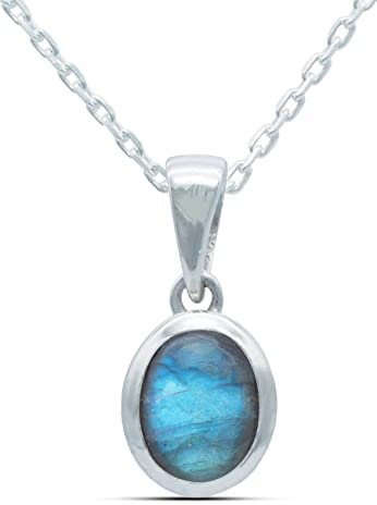 mantraroma echt Silberkette mit Labradorit Edelstein Damen Kettenanhänger 925 Sterlingsilber Halskette Geschenk (AK1-159-05-45)