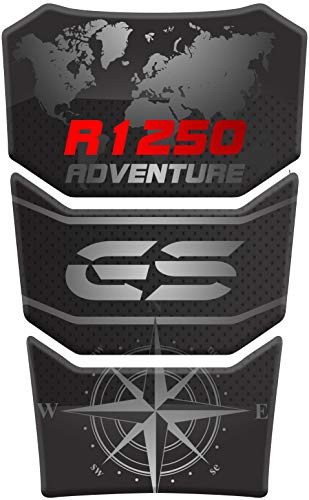 PARASERBATOIO ADESIVO RESINATO EFFETTO 3D compatibile con BMW R1250 Adventure ADV (Nero/Rosso)