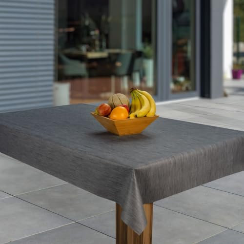 laro Wachstuch-Tischdecke Abwaschbar Garten-Tischdecke Wachstischdecke PVC Plastik-Tischdecken Eckig Meterware Wasserabweisend Abwischbar GAE, Muster:Leinenoptik d. grau, Größe:118x160