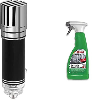 Technaxx Auto-Luftreiniger TX-119 Luftreiniger & Luftionisator Auto für 12V Zigarettenanzünder & SONAX SmokeEx Geruchskiller & Frische-Spray (500 ml) befreit Textilien zuverlässig