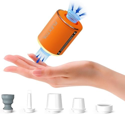 FLEXTAILGEAR Tiny Pump 2X, Bomba de Aire Eléctrica Portátil, Lampara de Camping, Inflado y Desinflado Rápidos, Luz de Camping 3 Niveles, Colchones de Aire, Flotador de Piscina