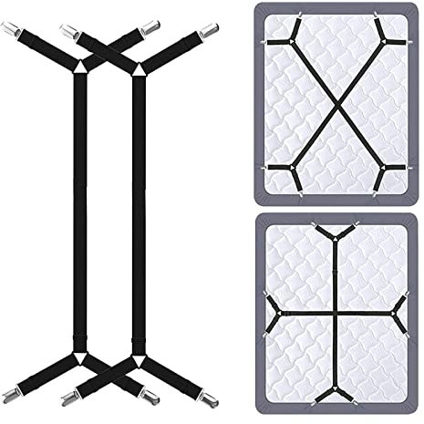 TULAMORIY 2 Stück Verstellbare Dreiecksspanner,Elastische Bettlakenspanner, SchwarzLakenspanner mit klammern Spannbettlakenhalter Clips, für Bettlaken, Matratzenbezüge, Sofakissen