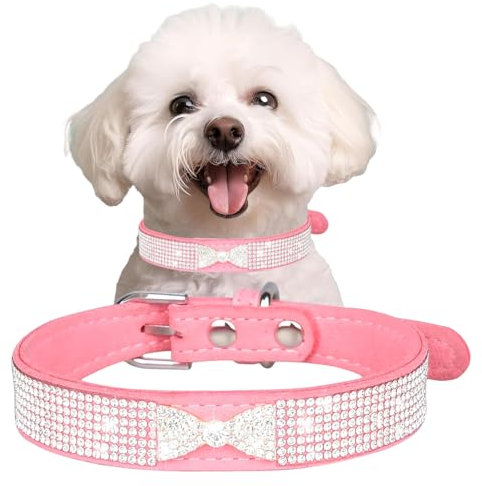 Collier réglable en strass avec nœud papillon et couronne pour chat de petite, moyenne et grande taille, rose vif, XXS