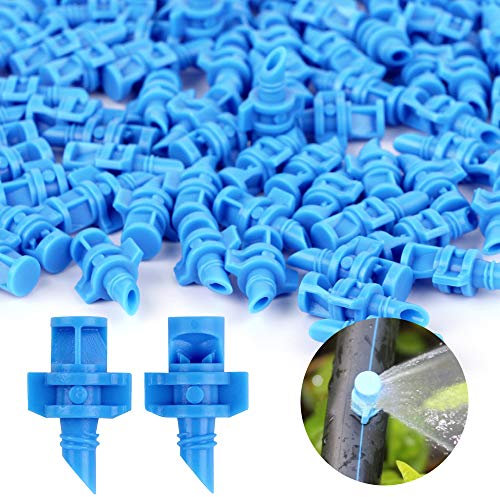 BETESSIN 100pcs Aspersores Riego por Goteo Sistema Pulverización 90º Boquillas Goteo Riego Aspersor Sistema Nebulizador para Jardín Huerto Agricultura