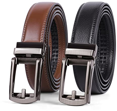 WERFORU 2 Stück Herren Ledergürtel Automatik Leder Gürtel für Anzug und Freizeit Ratschengürtel für Männer mit Automatischer Schnalle