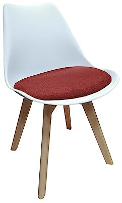 HTI living Stuhl Atlanta Webstoff Esszimmerstuhl Kunststoffschale Webstoffbezug Holzfüße Weiß, Rot